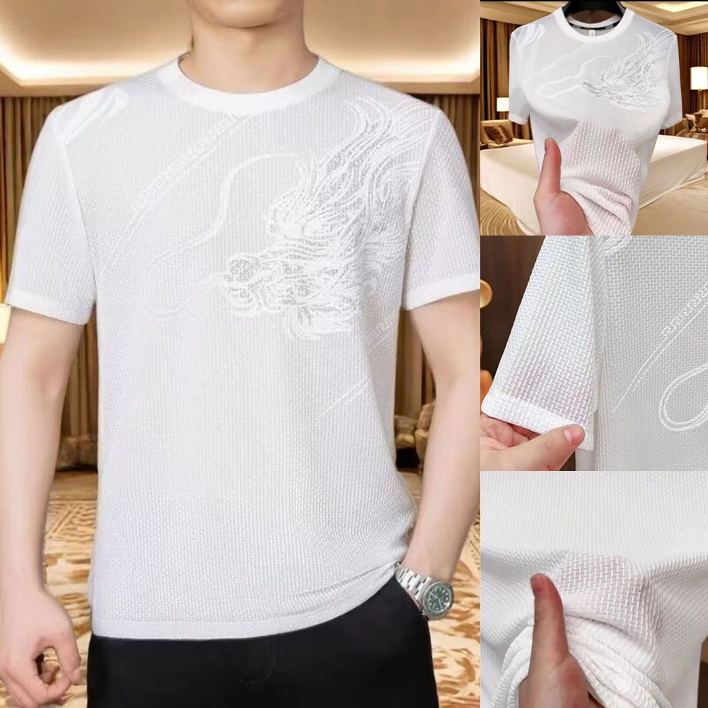 Casual Style Men's Dragon Print T Shirt with Short Sleeves for Holidays - Zdjęcie 1 z 24