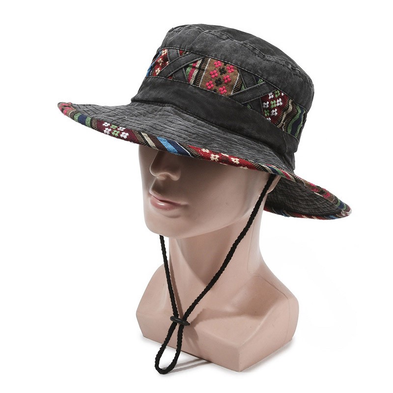 Chapeau de soleil tribal bordure florale chapeau panneau maille respirant matiè - Photo 14/18
