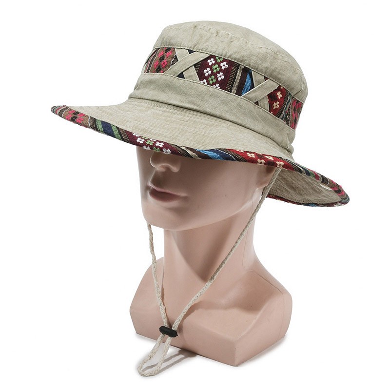 Chapeau de soleil tribal bordure florale chapeau panneau maille respirant matiè - Photo 16/18