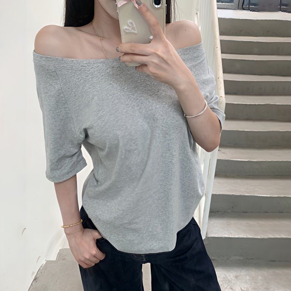 Stylish Womens Off Shoulder T Shirt for Summer 2025 with Short Sleeves - Picture 13 of 20