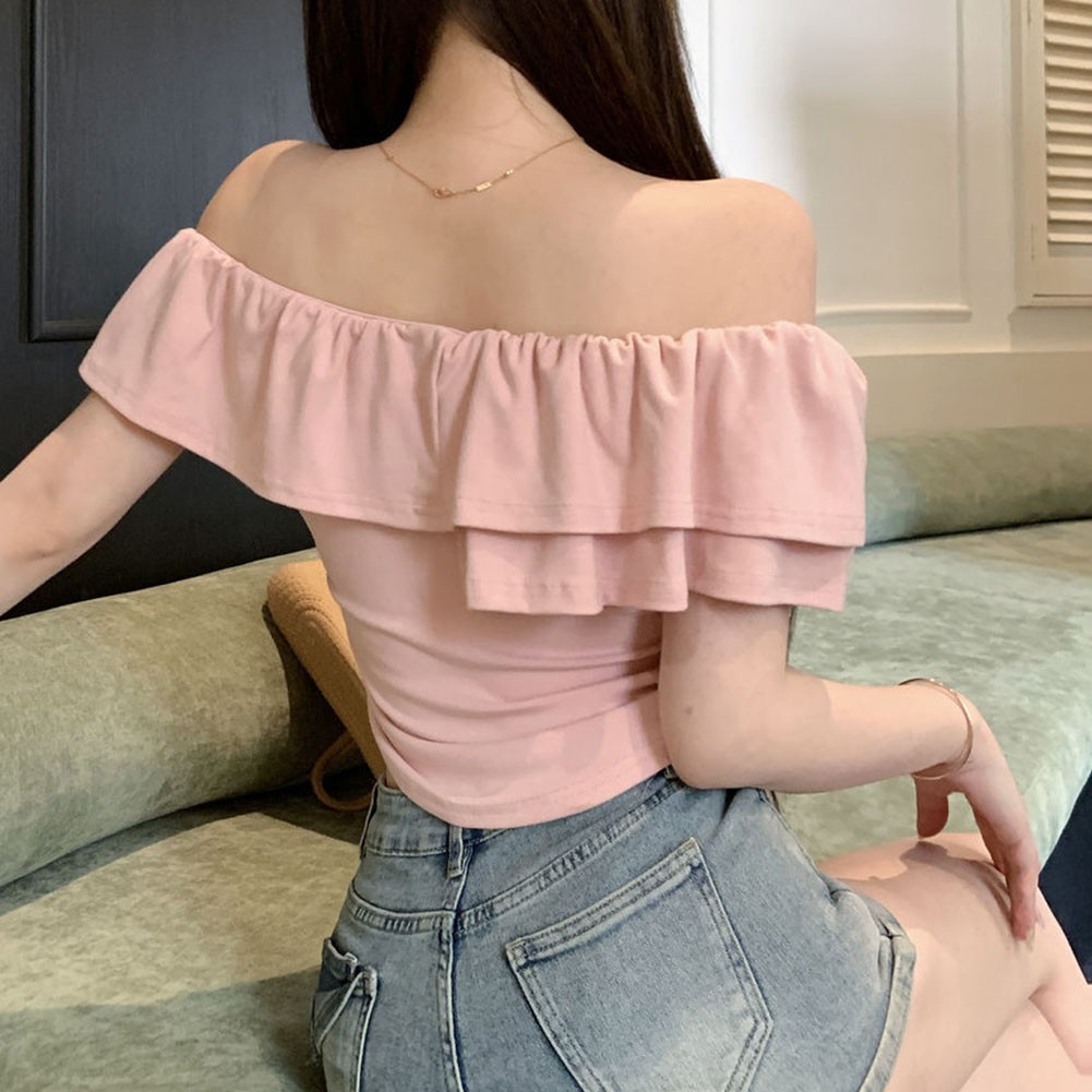 Chic Summer Off Shoulder T Shirt with Ruffles for Women Everyday Style - Picture 36 of 37