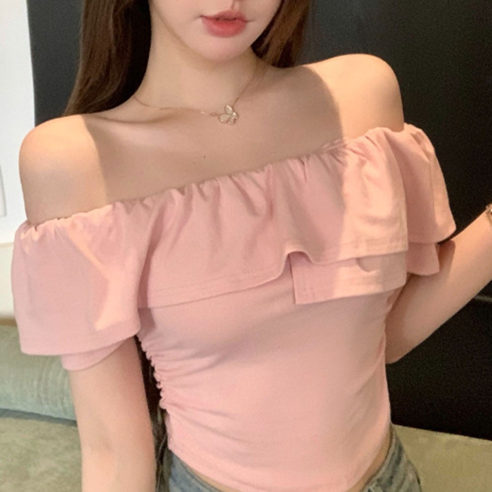 Chic Summer Off Shoulder T Shirt with Ruffles for Women Everyday Style - Picture 34 of 37