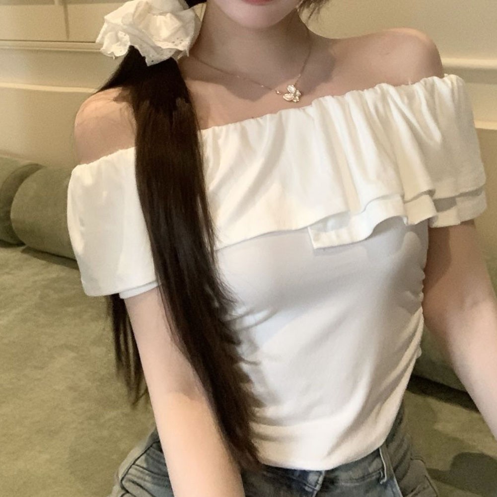 Chic Summer Off Shoulder T Shirt with Ruffles for Women Everyday Style - Picture 16 of 37