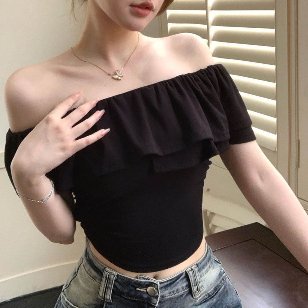 Chic Summer Off Shoulder T Shirt with Ruffles for Women Everyday Style - Picture 31 of 37