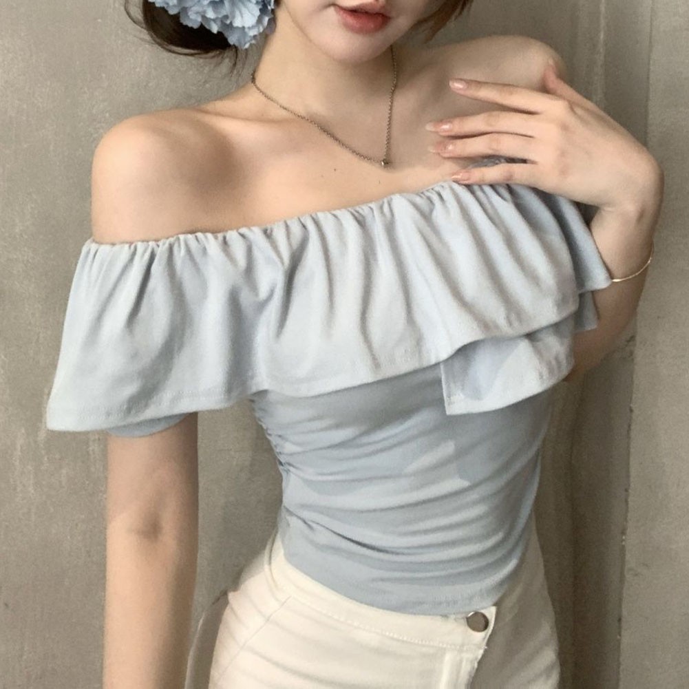 Chic Summer Off Shoulder T Shirt with Ruffles for Women Everyday Style - Picture 24 of 37