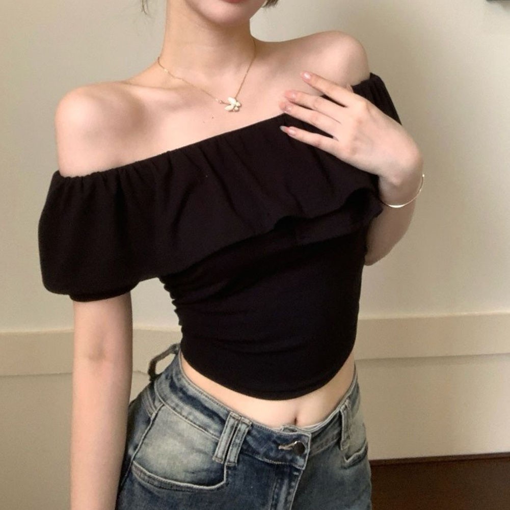 Chic Summer Off Shoulder T Shirt with Ruffles for Women Everyday Style - Picture 26 of 37