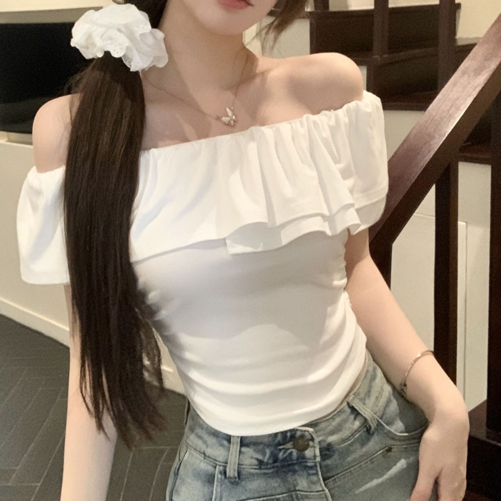 Chic Summer Off Shoulder T Shirt with Ruffles for Women Everyday Style - Picture 15 of 37