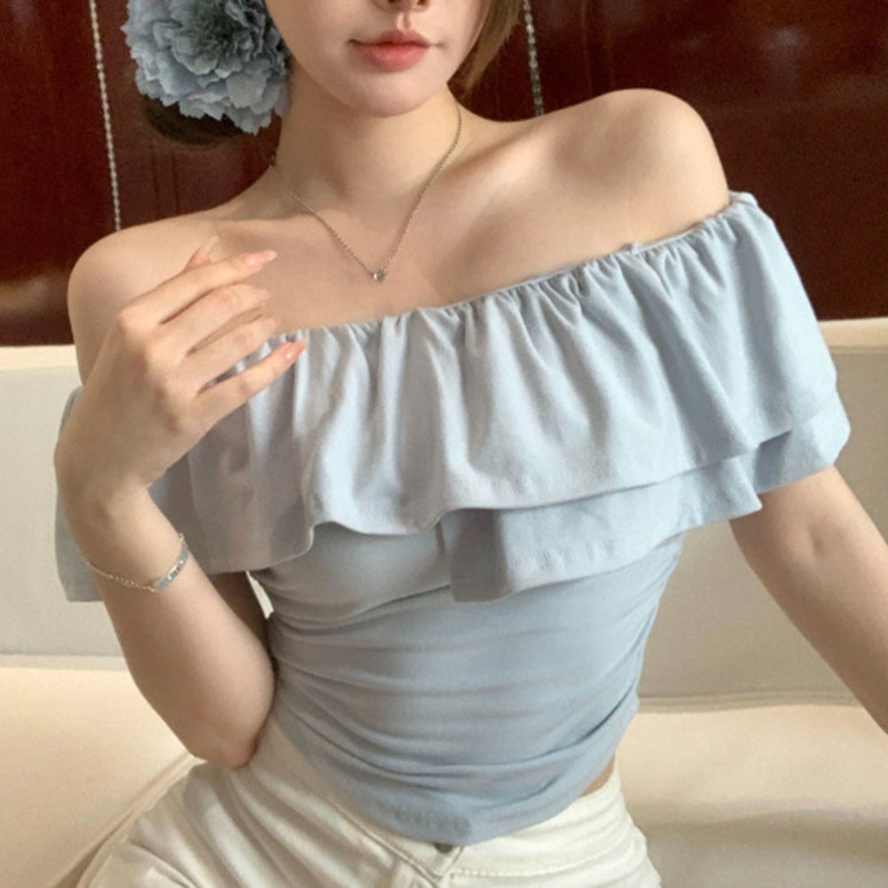 Chic Summer Off Shoulder T Shirt with Ruffles for Women Everyday Style - Picture 20 of 37