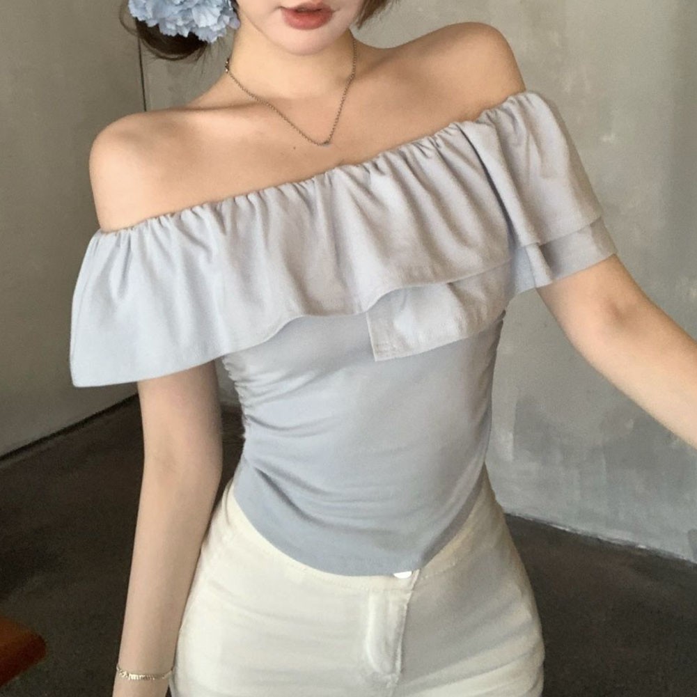 Chic Summer Off Shoulder T Shirt with Ruffles for Women Everyday Style - Picture 25 of 37