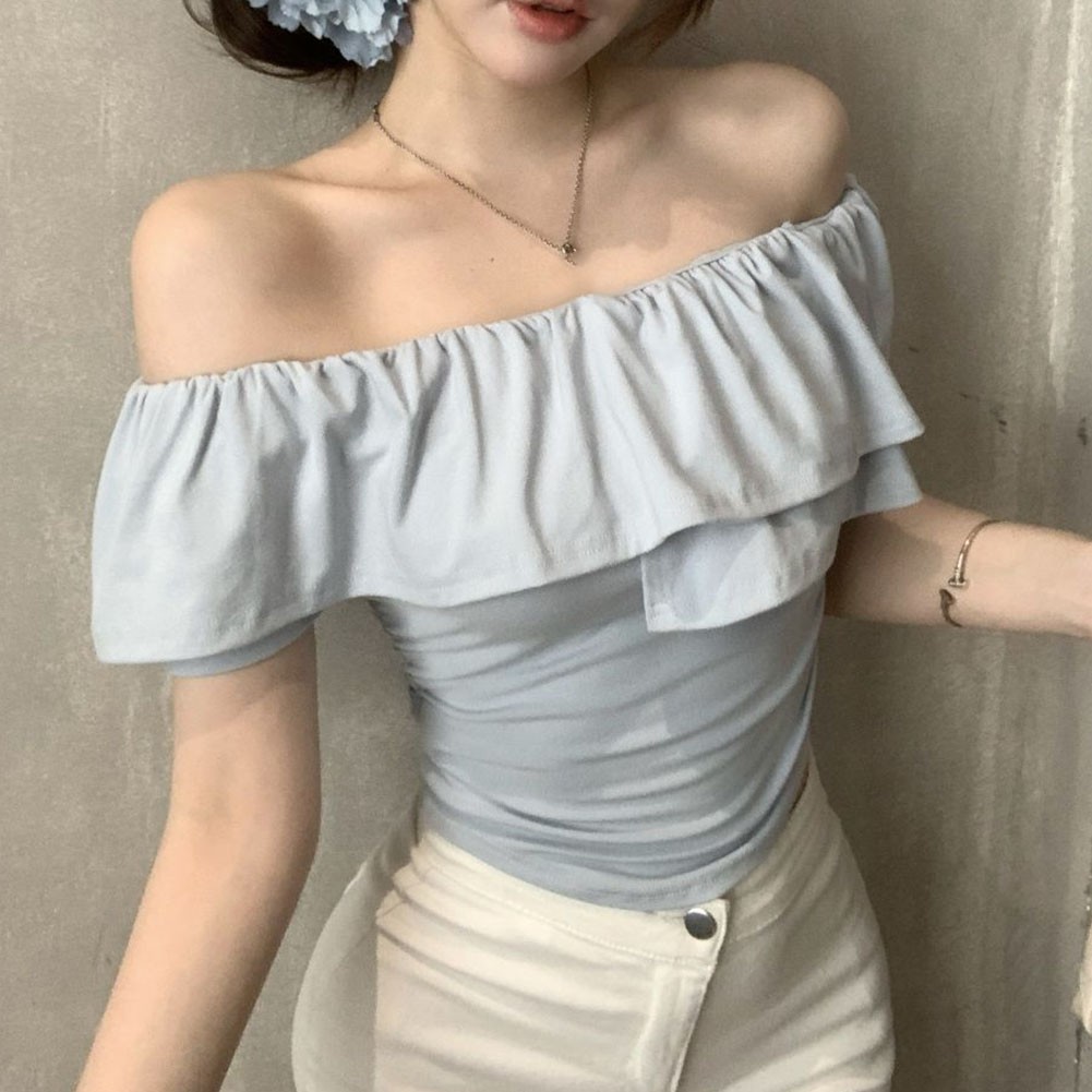 Chic Summer Off Shoulder T Shirt with Ruffles for Women Everyday Style - Picture 21 of 37