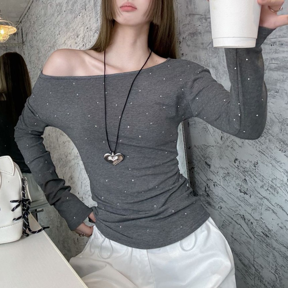 Fashion Womens Long Sleeve Dot Print Off Shoulder T Shirt Summer Style - Picture 18 of 20