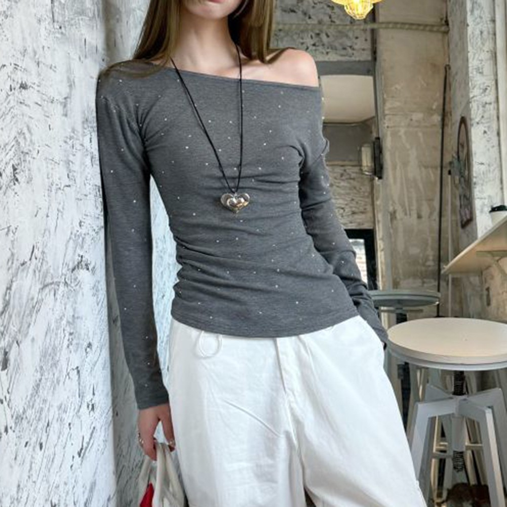 Fashion Womens Long Sleeve Dot Print Off Shoulder T Shirt Summer Style - Picture 13 of 20