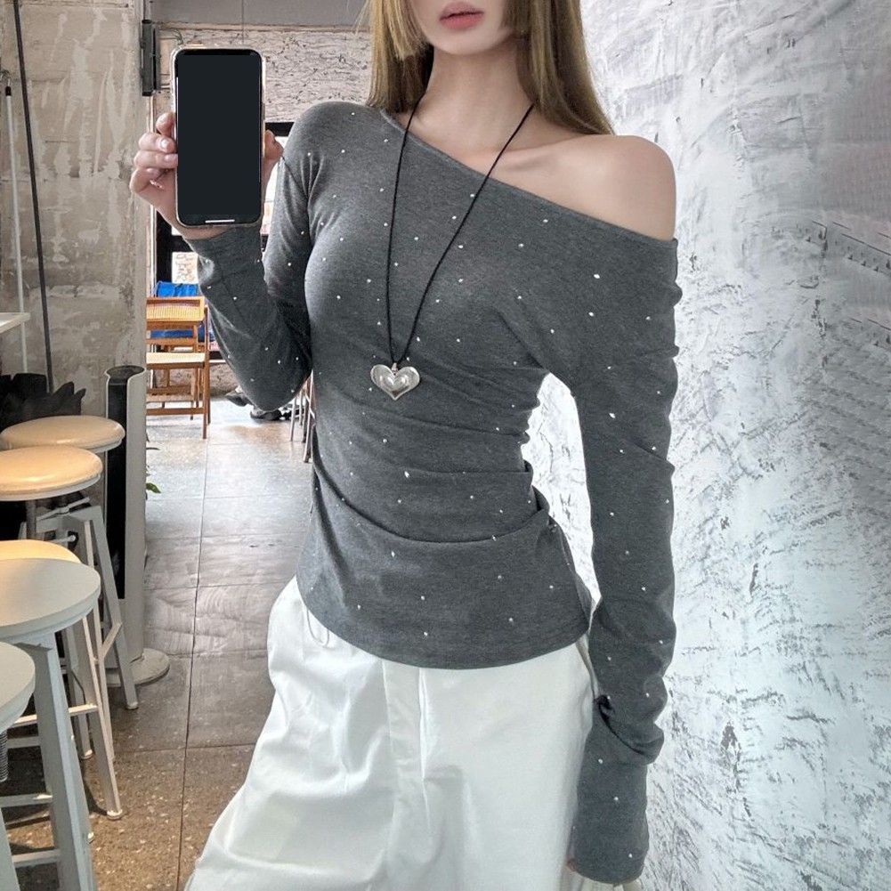 Fashion Womens Long Sleeve Dot Print Off Shoulder T Shirt Summer Style - Picture 12 of 20
