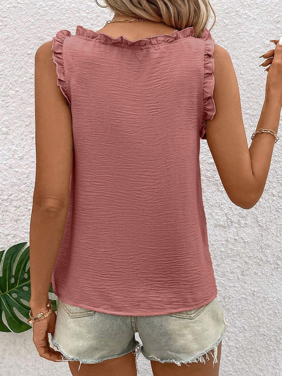 Loose fit sleeveless vest with V neck For and ruffles for women in solid colors - Picture 36 of 88