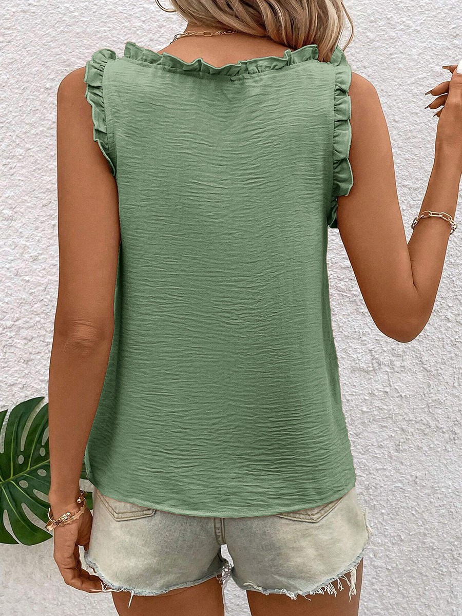 Loose fit sleeveless vest with V neck For and ruffles for women in solid colors - Picture 61 of 88
