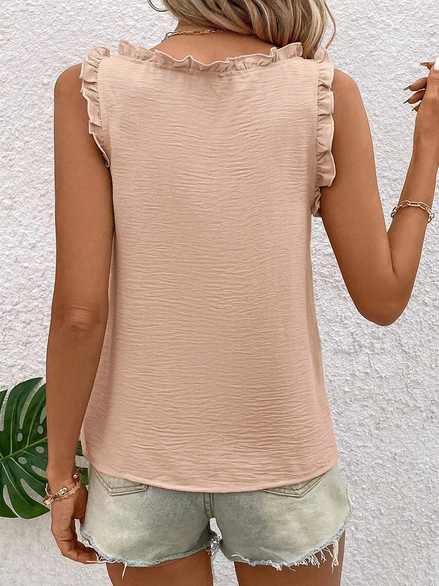 Loose fit sleeveless vest with V neck For and ruffles for women in solid colors - Picture 71 of 88