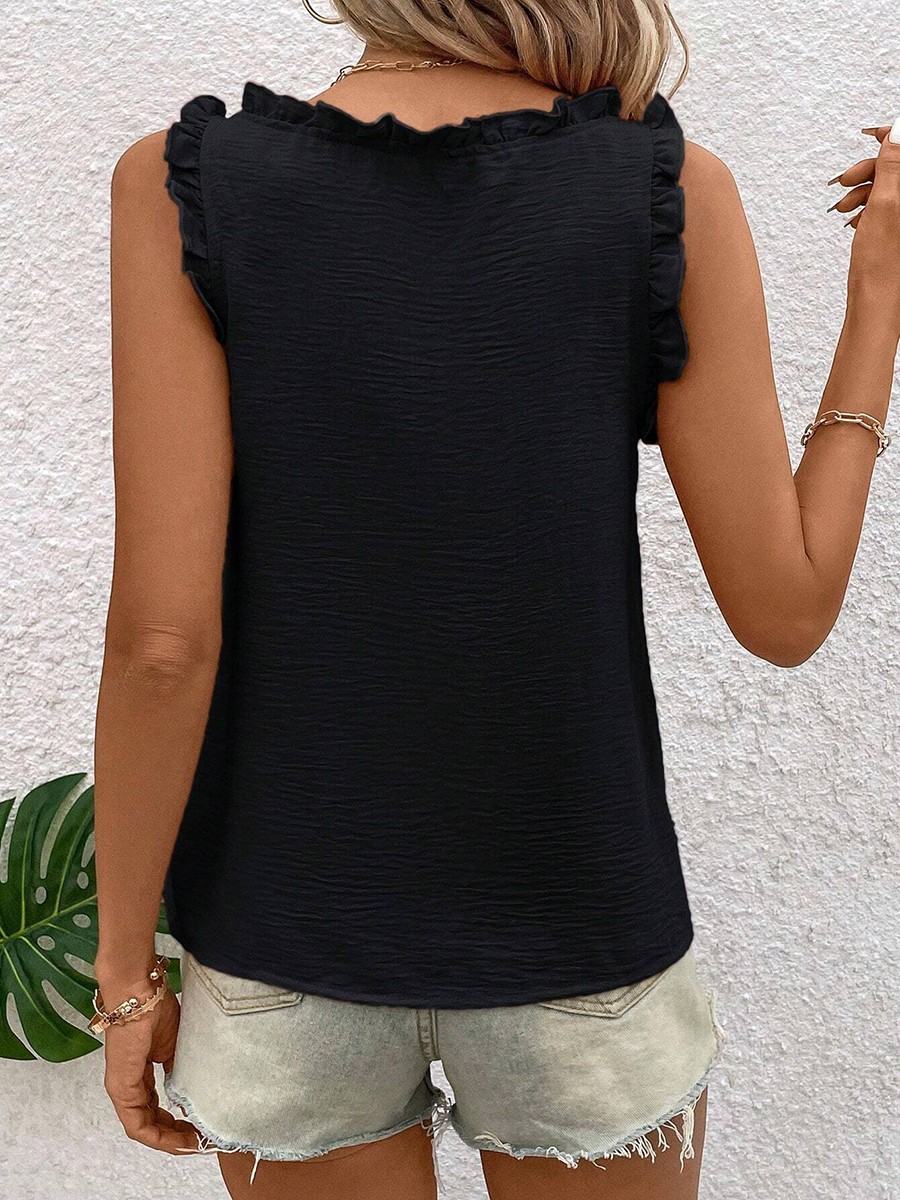 Loose fit sleeveless vest with V neck For and ruffles for women in solid colors - Picture 81 of 88
