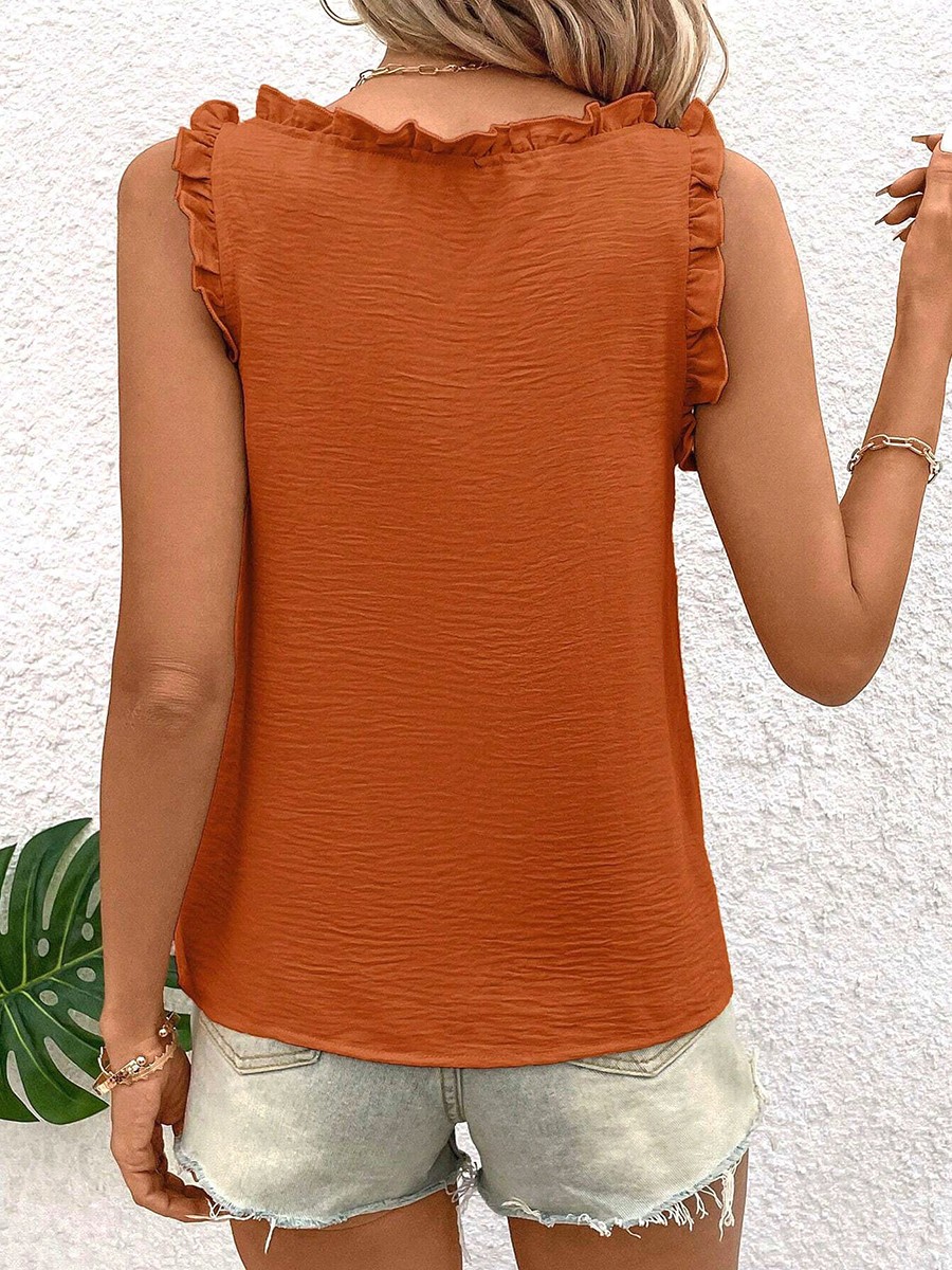 Loose fit sleeveless vest with V neck For and ruffles for women in solid colors - Picture 50 of 88