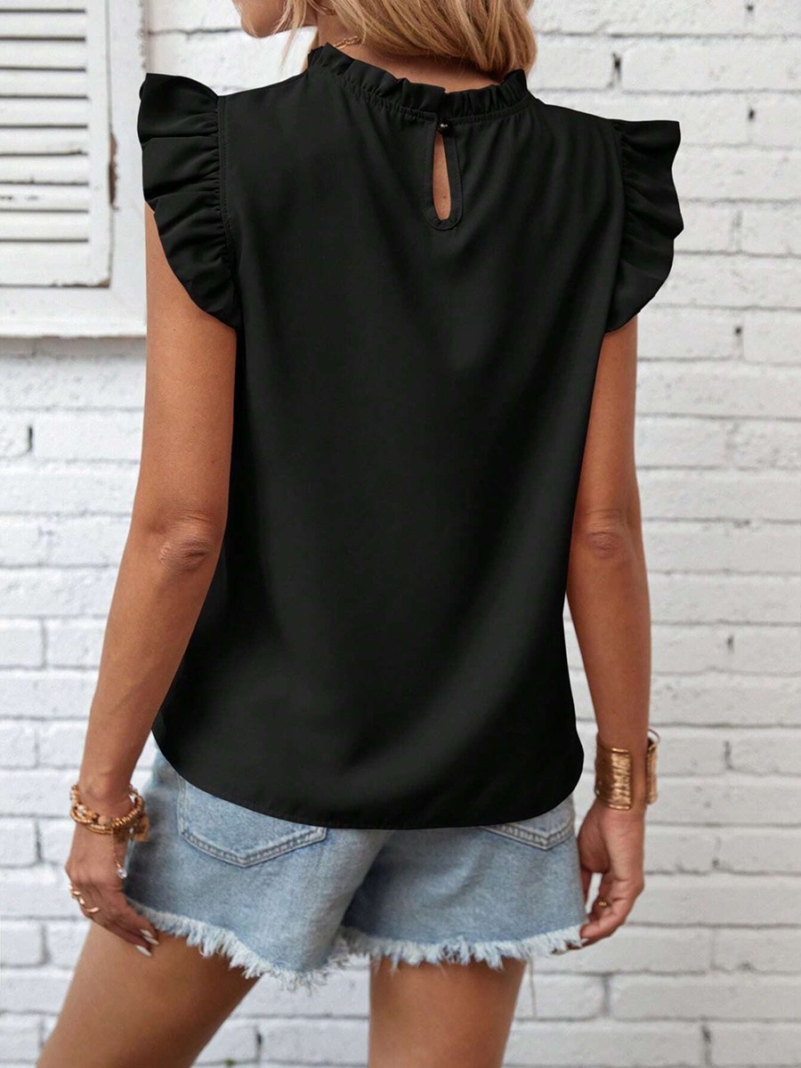 Fashion forward women's solid color vest with round neck and unique sleeves - Picture 15 of 52