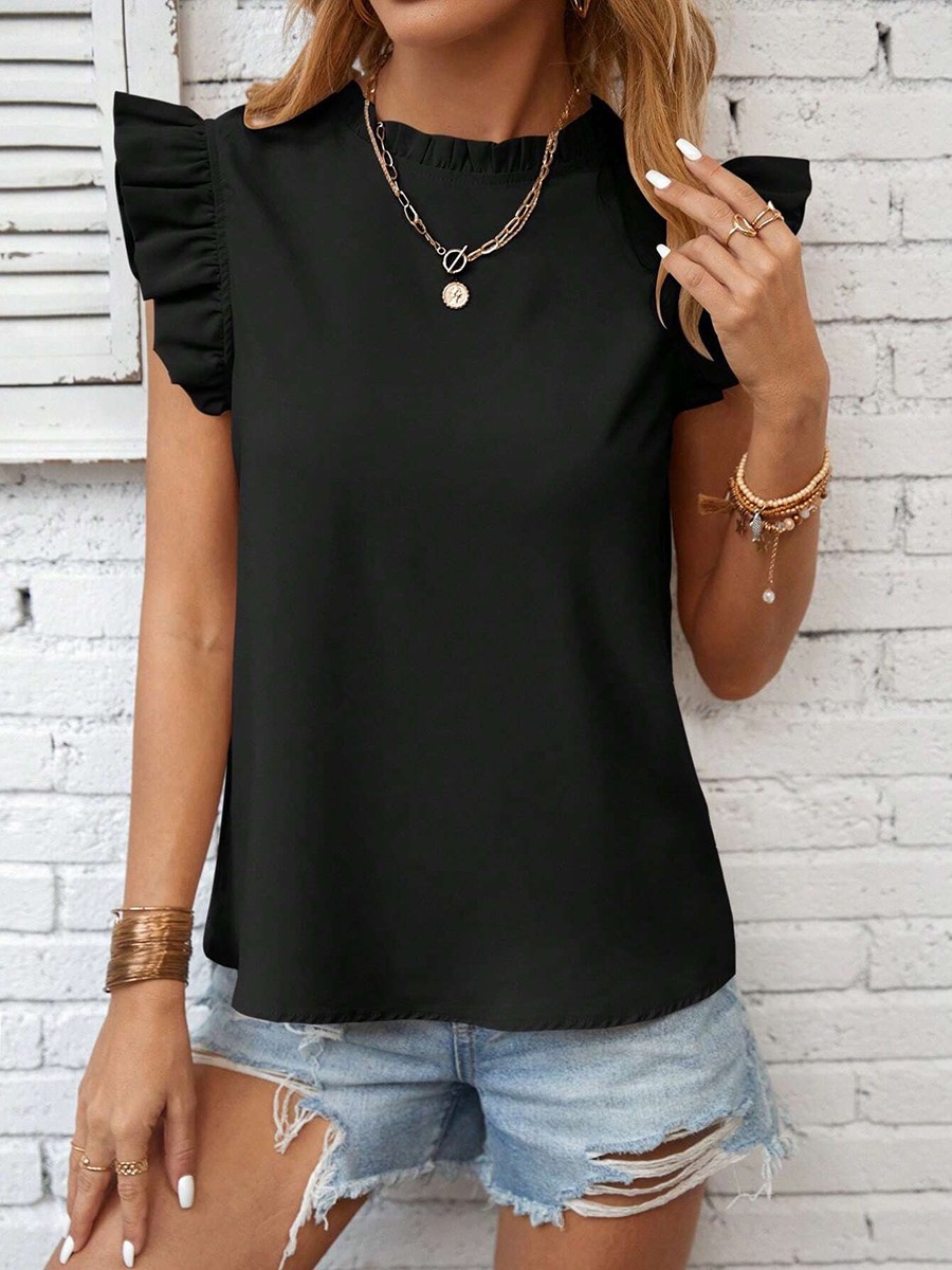Fashion forward women's solid color vest with round neck and unique sleeves - Picture 14 of 52