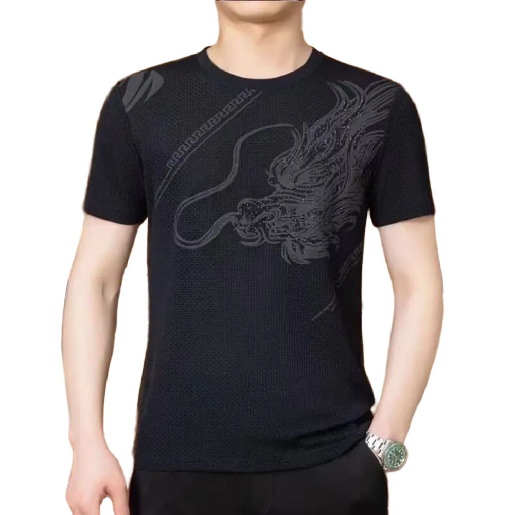 Casual Style Men's Dragon Print T Shirt with Short Sleeves for Holidays - Zdjęcie 7 z 24
