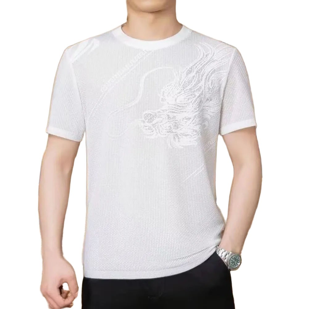 Casual Style Men's Dragon Print T Shirt with Short Sleeves for Holidays - Zdjęcie 11 z 24