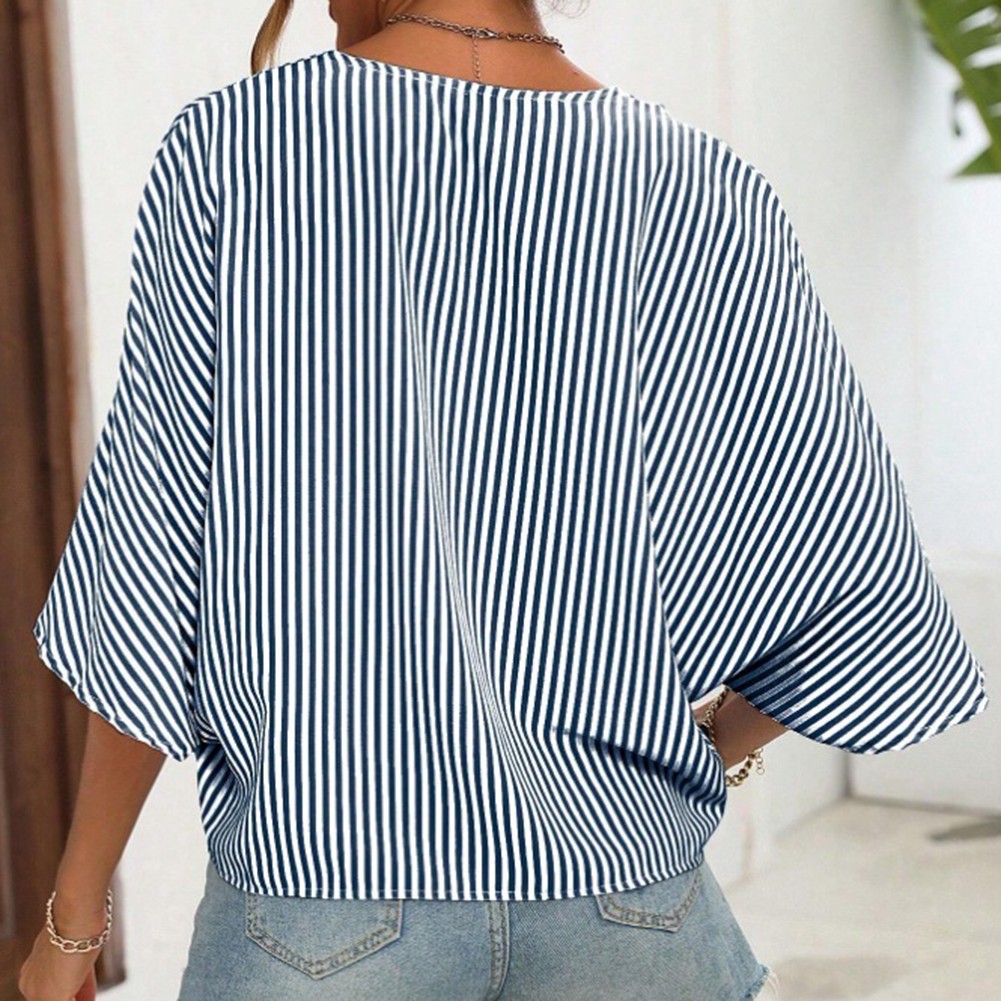 Trendy Women's Striped V Neck Bat Shirt for Casual Days and Special Gatherings - Picture 31 of 79