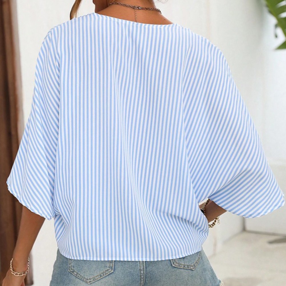 Trendy Women's Striped V Neck Bat Shirt for Casual Days and Special Gatherings - Picture 25 of 79