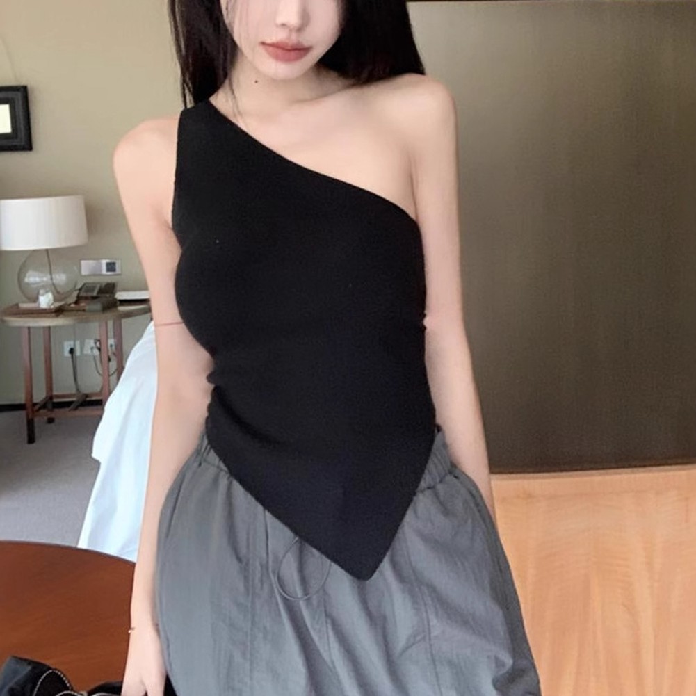 Off Shoulder Vest Ladies Casual Top No Collar offres Neckline Polyester Fabric