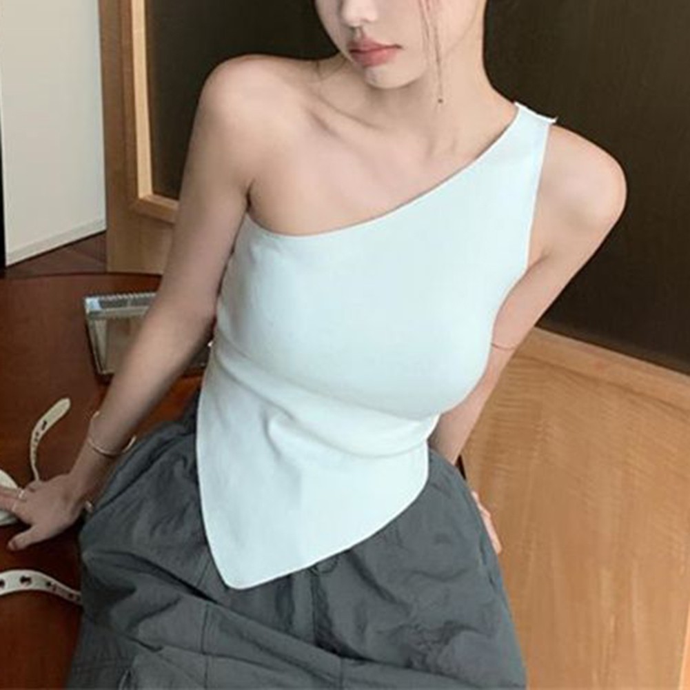 Off Shoulder Vest Ladies Casual Top No Collar offres Neckline Polyester Fabric