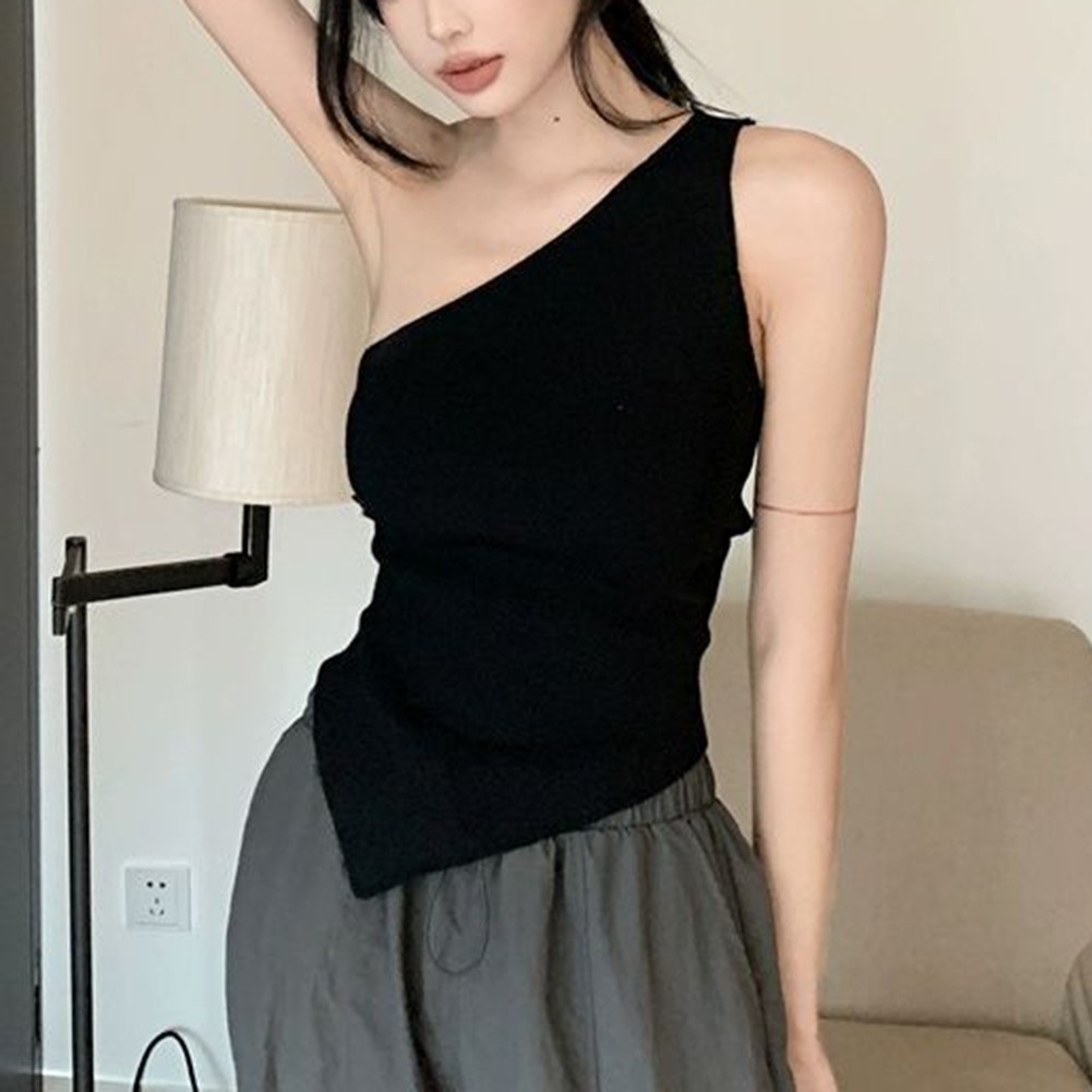 Off Shoulder Vest Ladies Casual Top No Collar offres Neckline Polyester Fabric