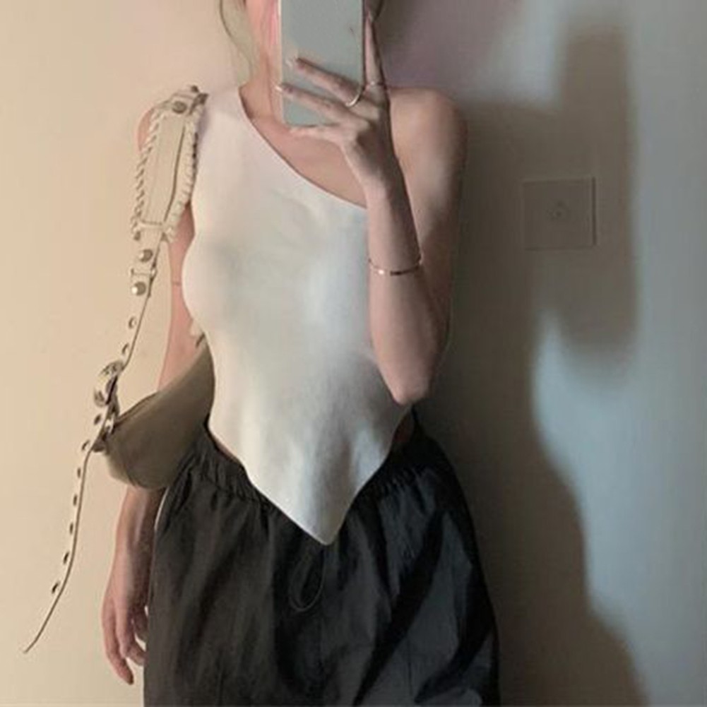 Off Shoulder Vest Ladies Casual Top No Collar Neckline Polyester officiel Fabric