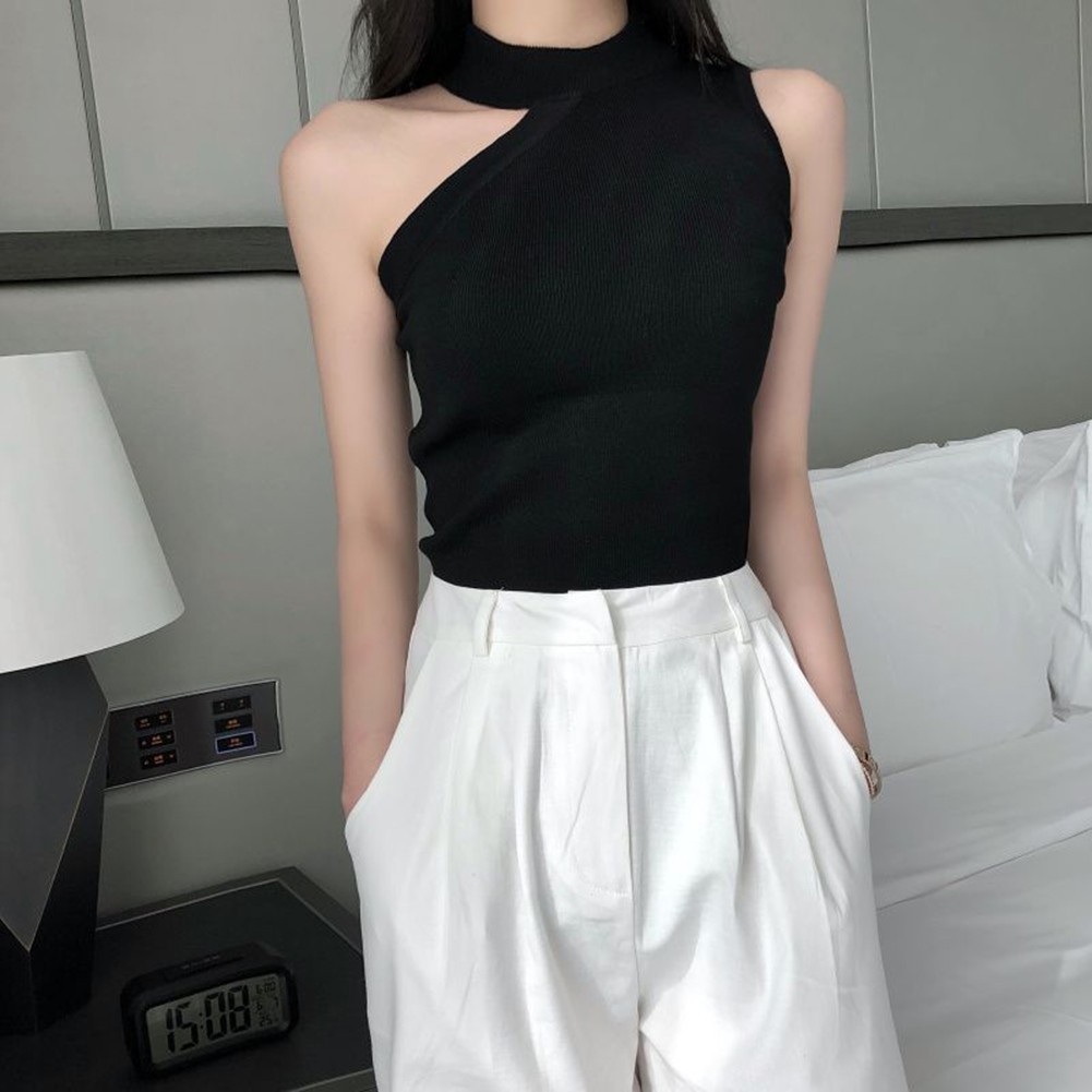 Fashionable Womens Knitted Camisole Top Off Shoulder Sleeveless Design - Picture 20 of 27
