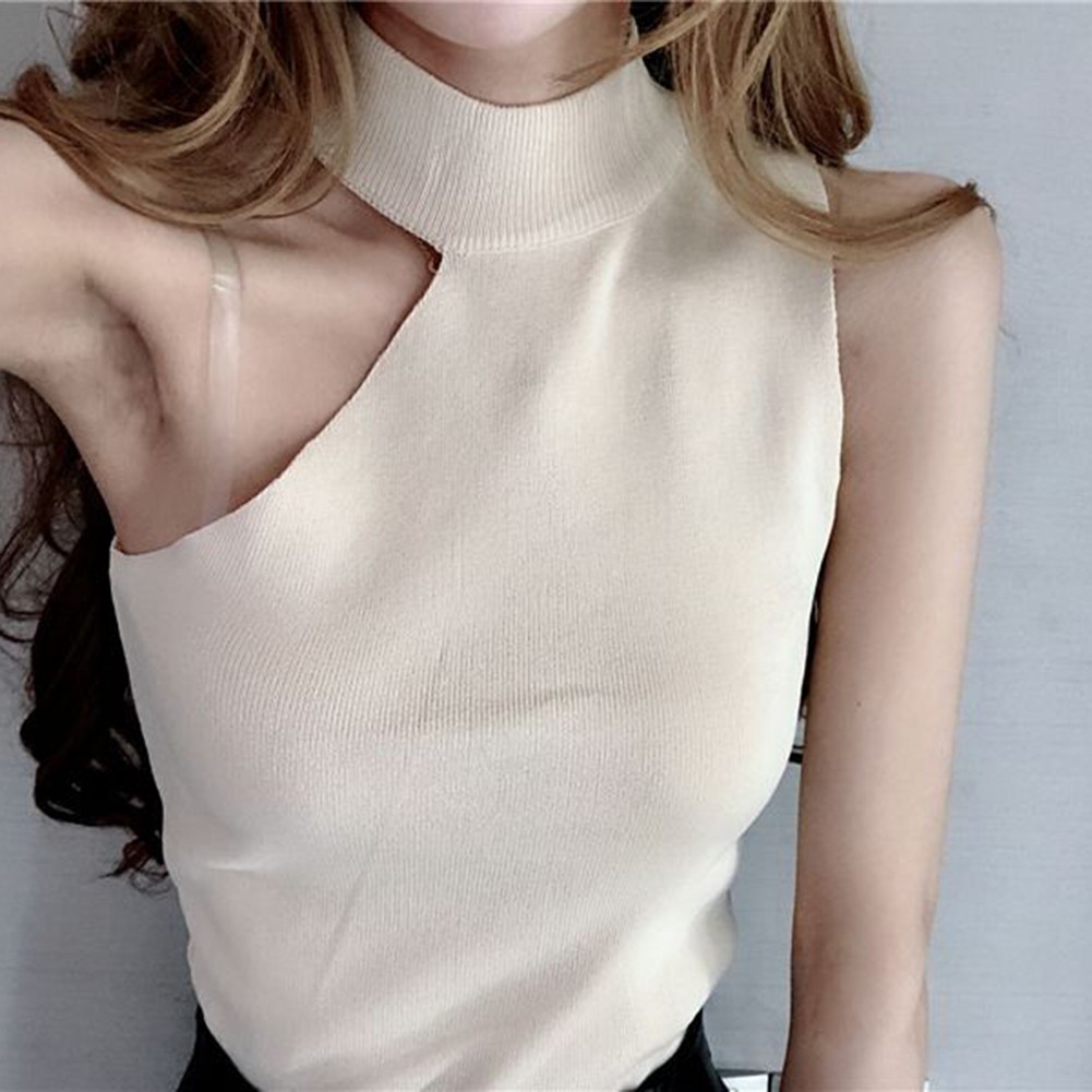 Fashionable Womens Knitted Camisole Top Off Shoulder Sleeveless Design - Picture 25 of 27
