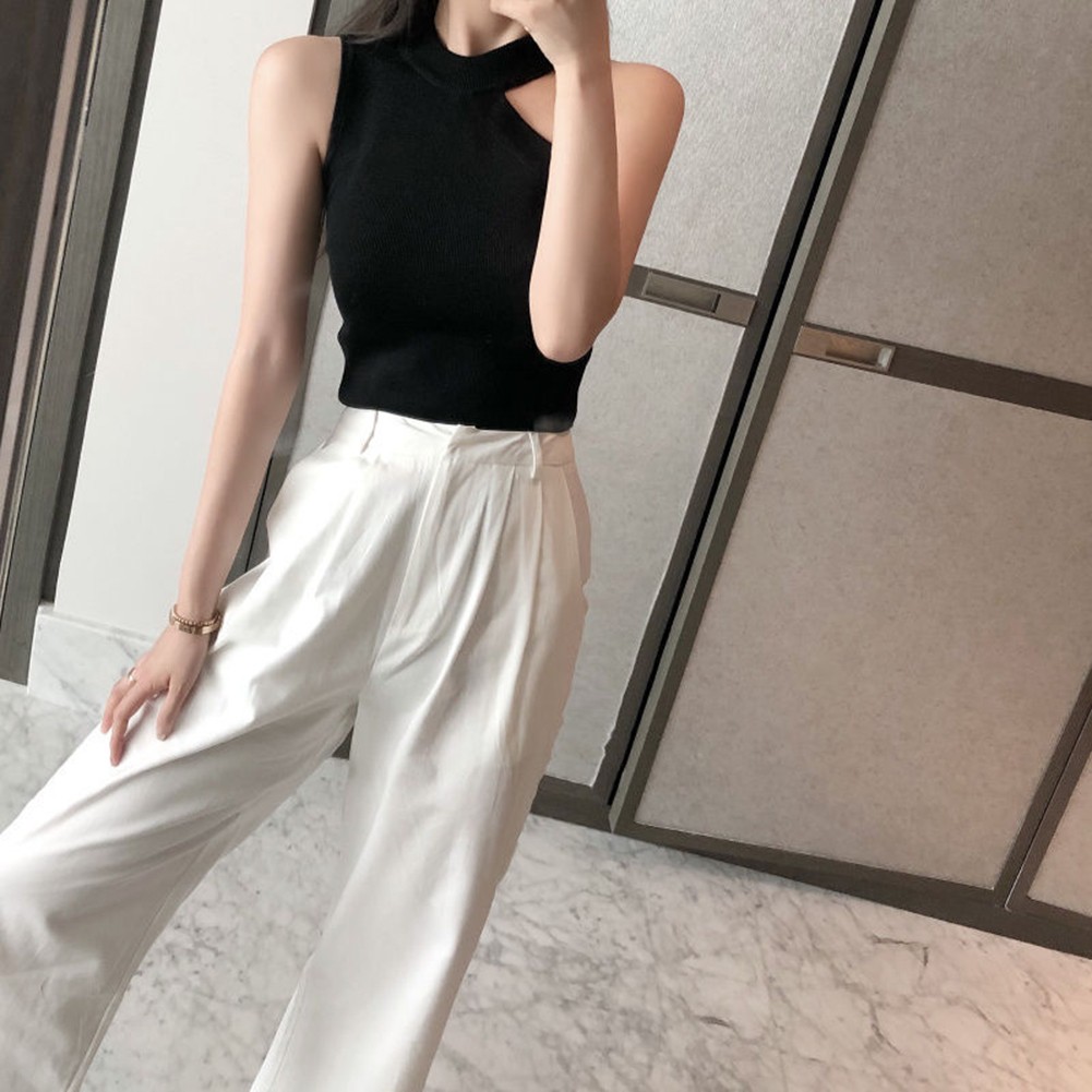 Fashionable Womens Knitted Camisole Top Off Shoulder Sleeveless Design - Picture 19 of 27