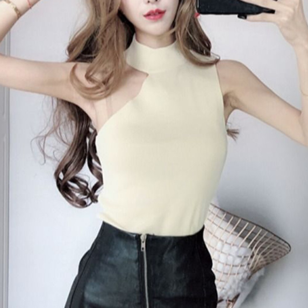 Fashionable Womens Knitted Camisole Top Off Shoulder Sleeveless Design - Picture 23 of 27