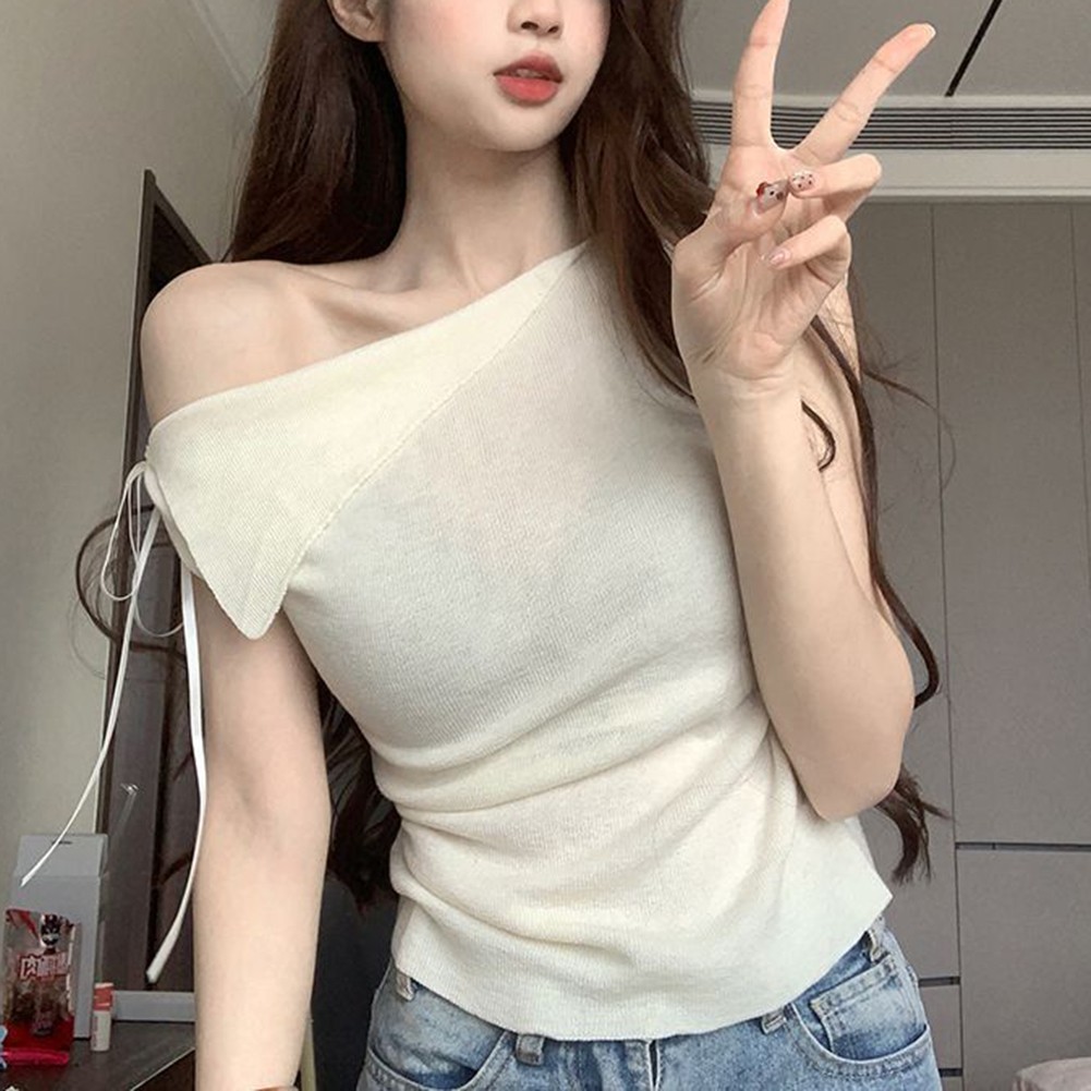Daily Wear Off Shoulder Top Casual Wear Brand New Short Sleeve Solid Color officiel