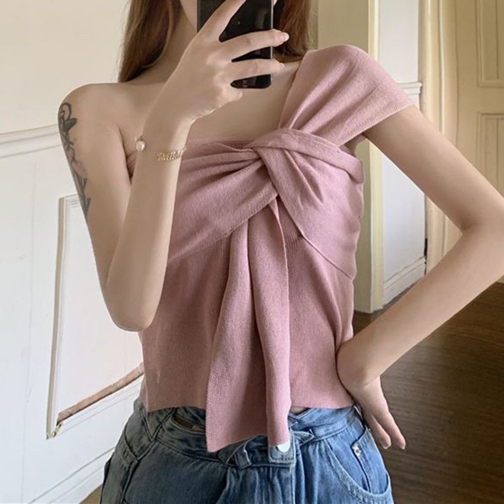 Off vente Shoulder Camisole One Shoulder Collar Regular Length Short Sleeve Style