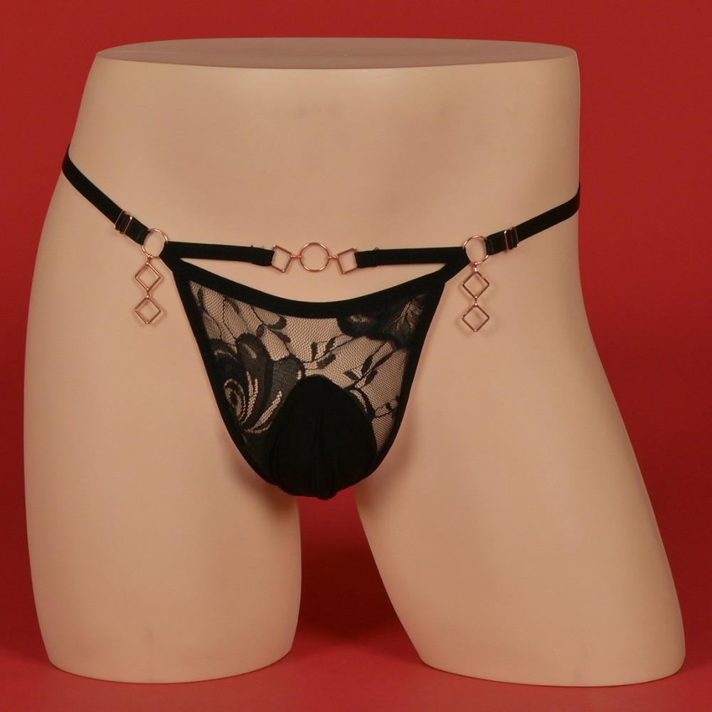 Lingerie Lace GString Underwear for Men Breathable Adjustable Thong Style - Picture 5 of 8