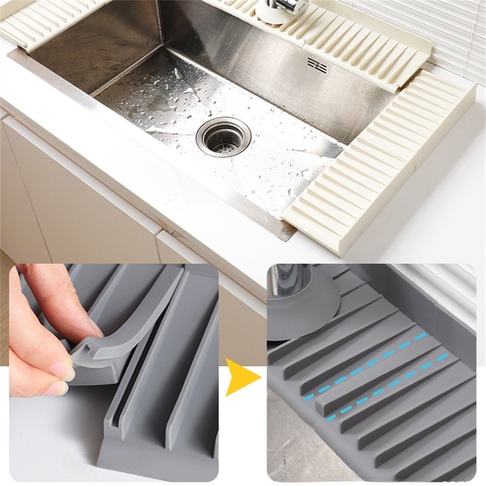 3-Pack Black Silicone Sink Trays - Draining Mat Sponge Holder, Non-Slip Organizer For Kitchen/Bathroom