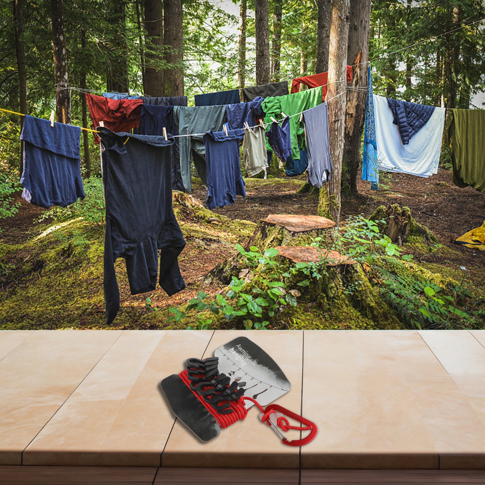 Adjustable Clothesline Clothes Drying 8 Hook System Lightweight Design