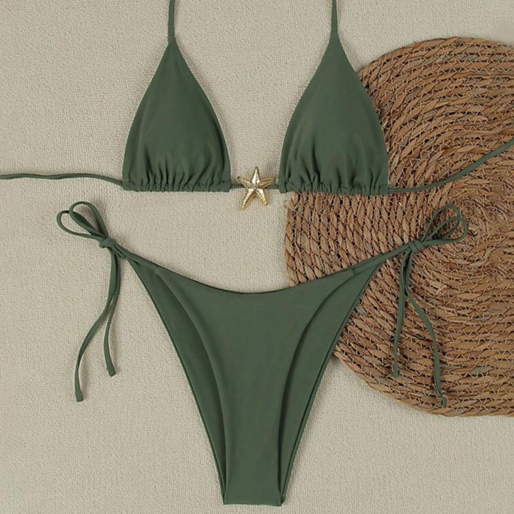 Traje de baño para mujer con diseño de cuello pentagrama de metal ideal para piscinas y playas