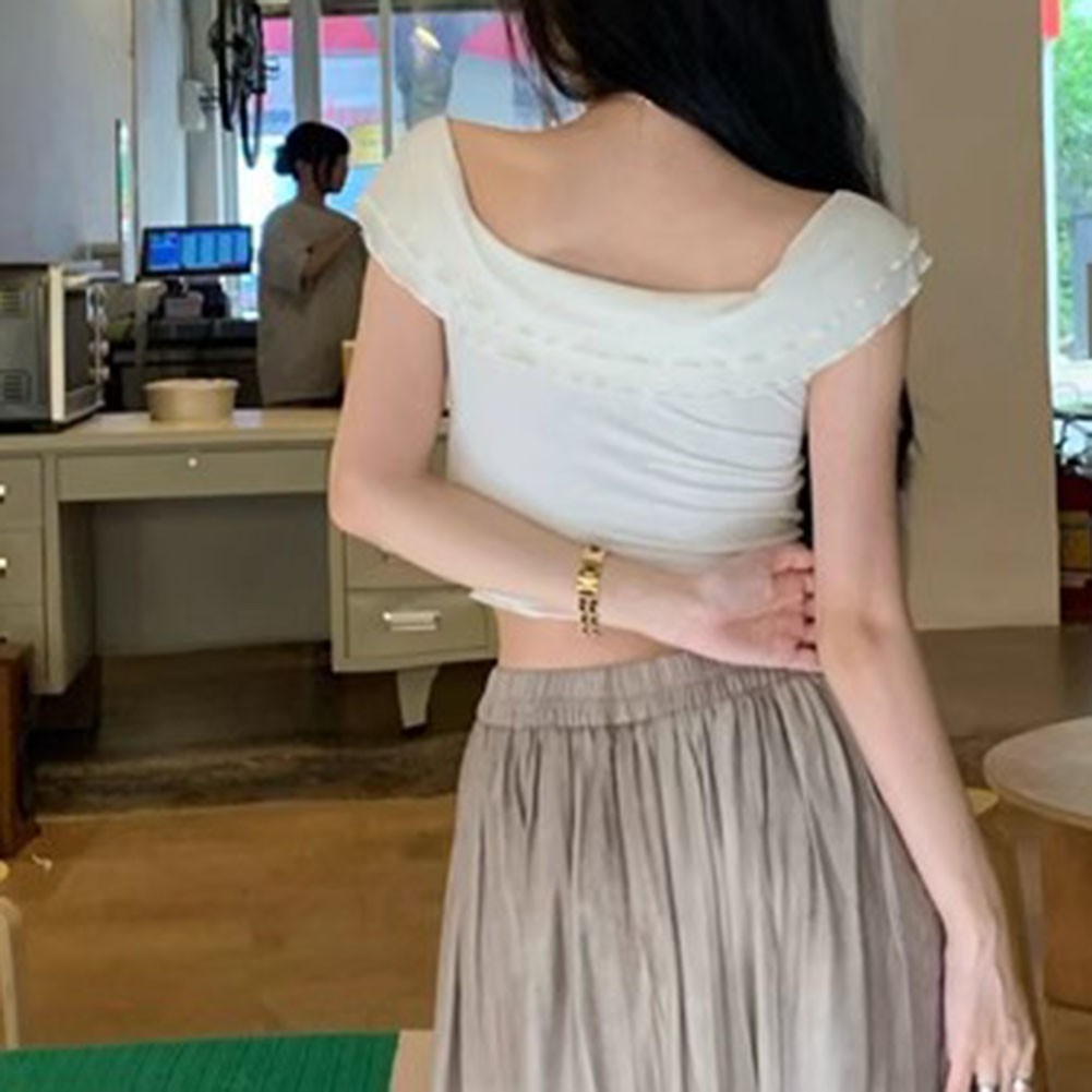 Pure Desire Short Sleeve Slim Fit T Shirt For Women Summer Ruffled V Neck - Picture 16 of 22