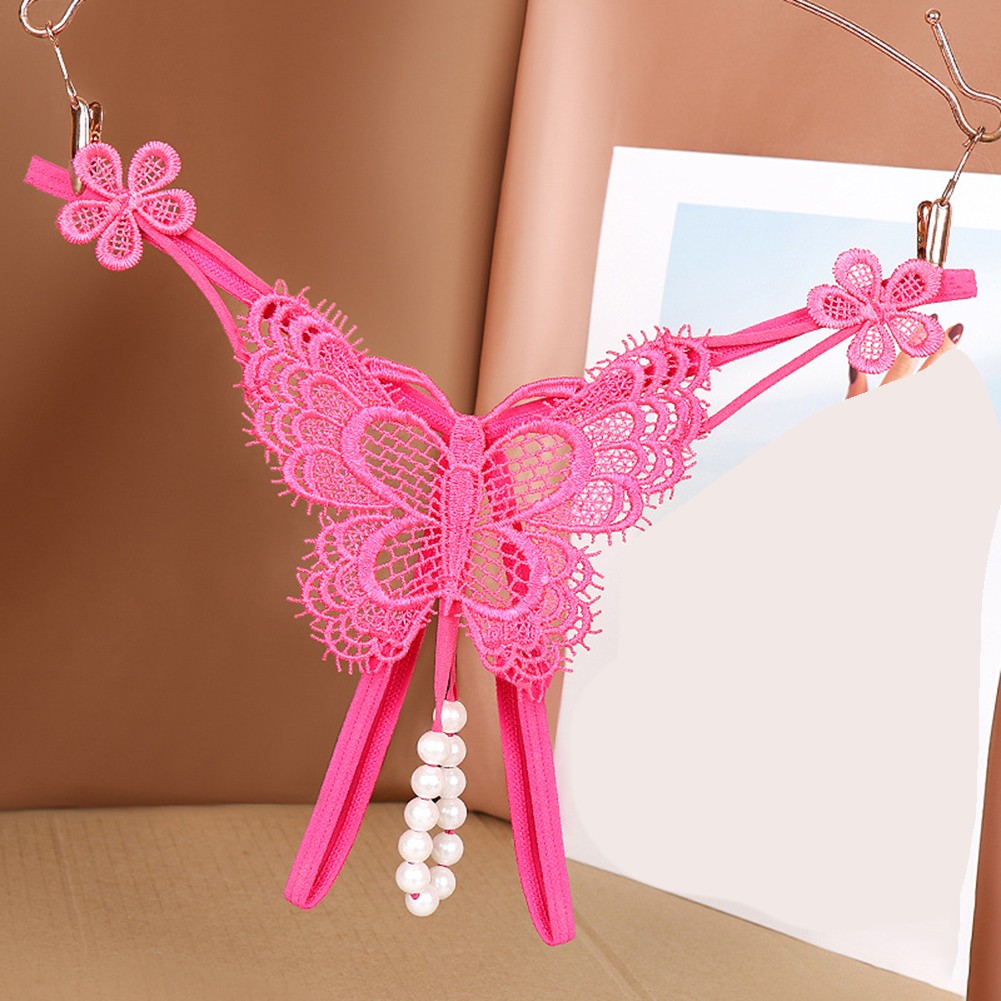 Fashionable Womens Lace Thong Panties with Open Crotch and Pearl Features - Picture 13 of 15