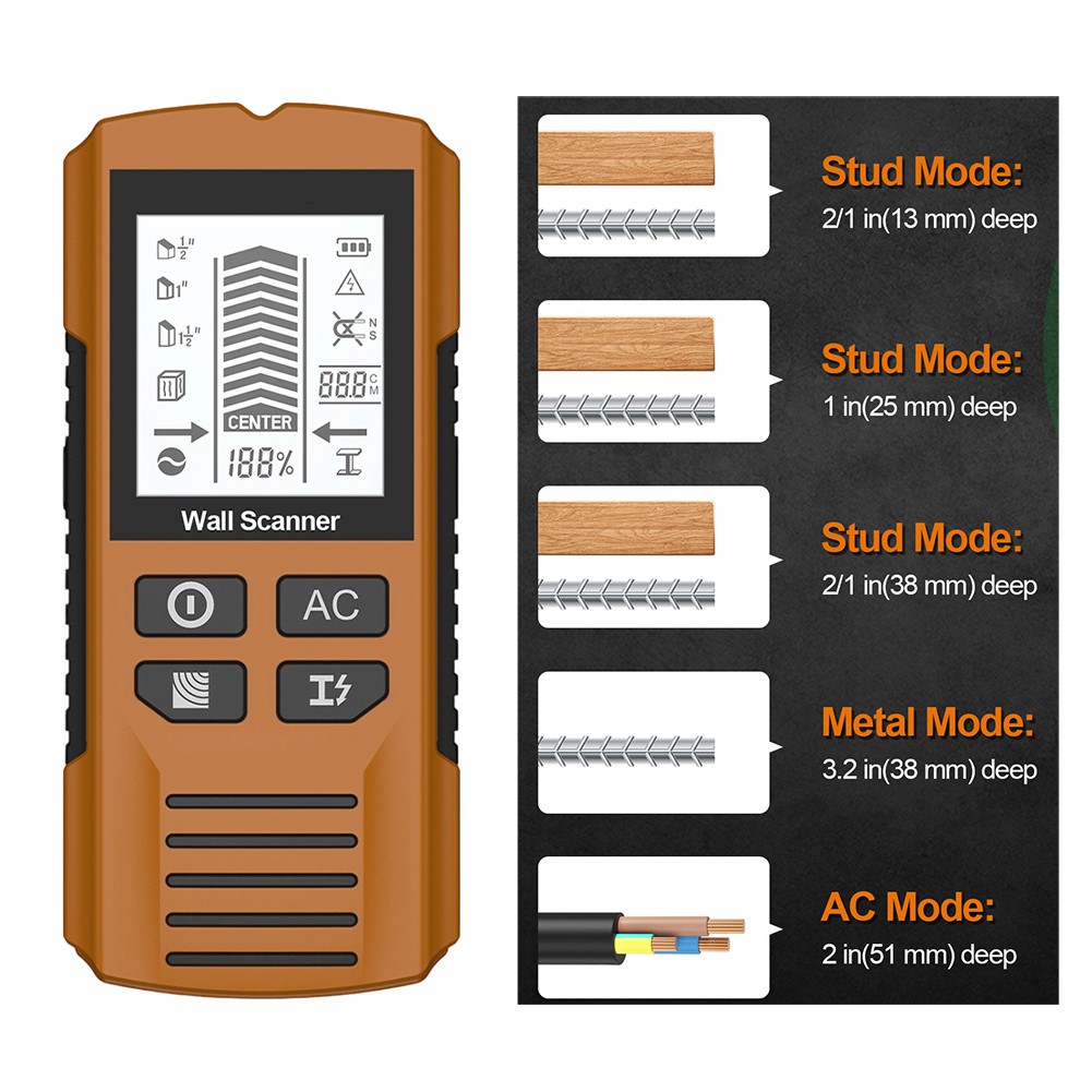 Détecteur de goujons 7 en 1 avec écran LCD vente en gros pour détection bois métal et câblage AC