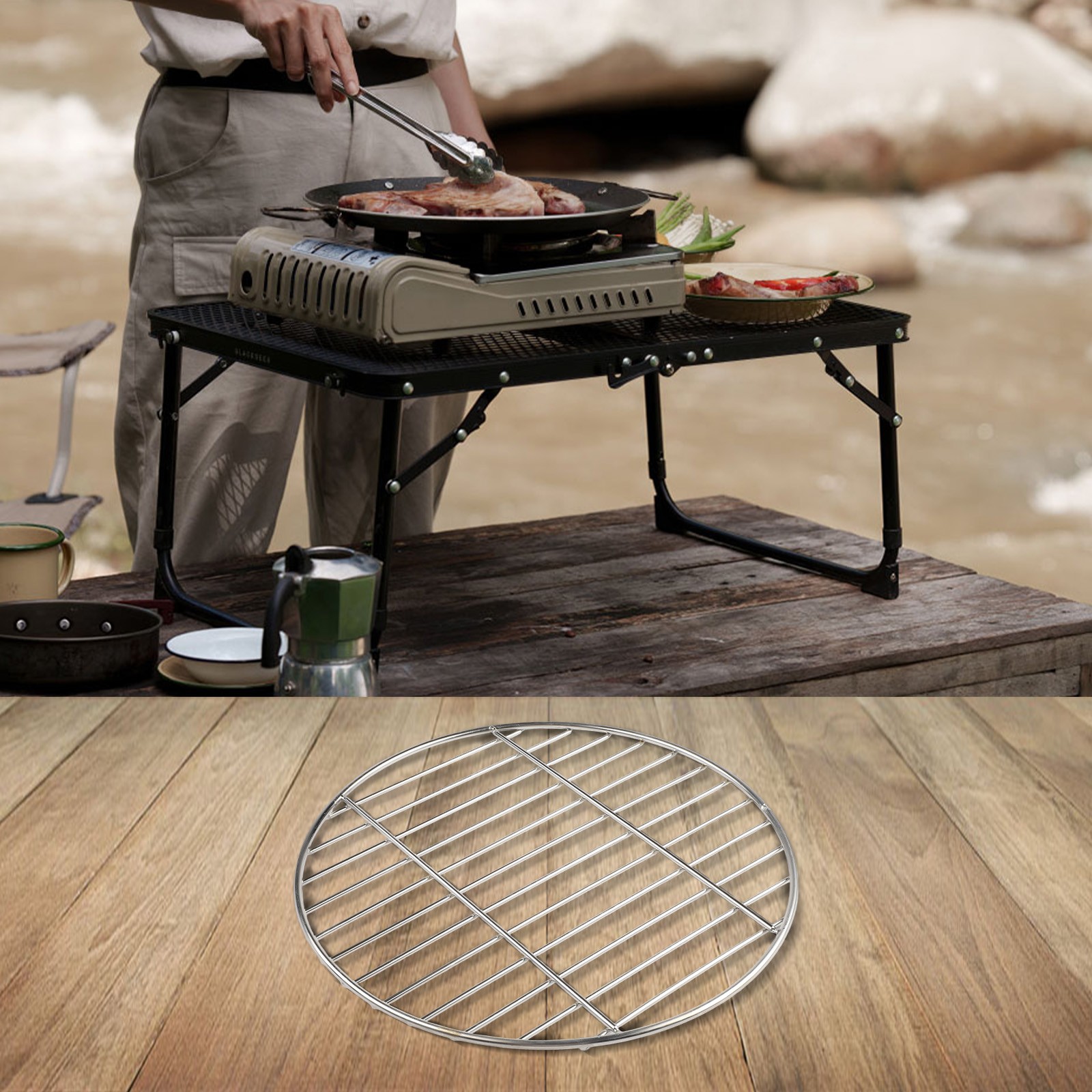 Edelstahl Camping BBQ Gitter rund Backblech 30 cm 35 cm 40 cm Größen - Bild 37 von 61