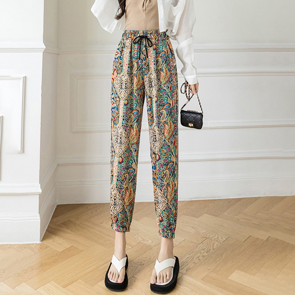 Women Vintage Tie Dye Baggy Trousers with Comfortable Elastic Waist Design - Picture 12 of 19