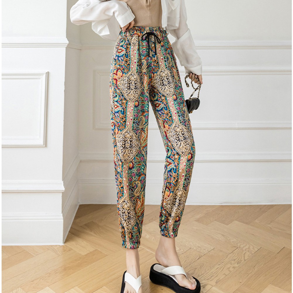 Women Vintage Tie Dye Baggy Trousers with Comfortable Elastic Waist Design - Picture 10 of 19