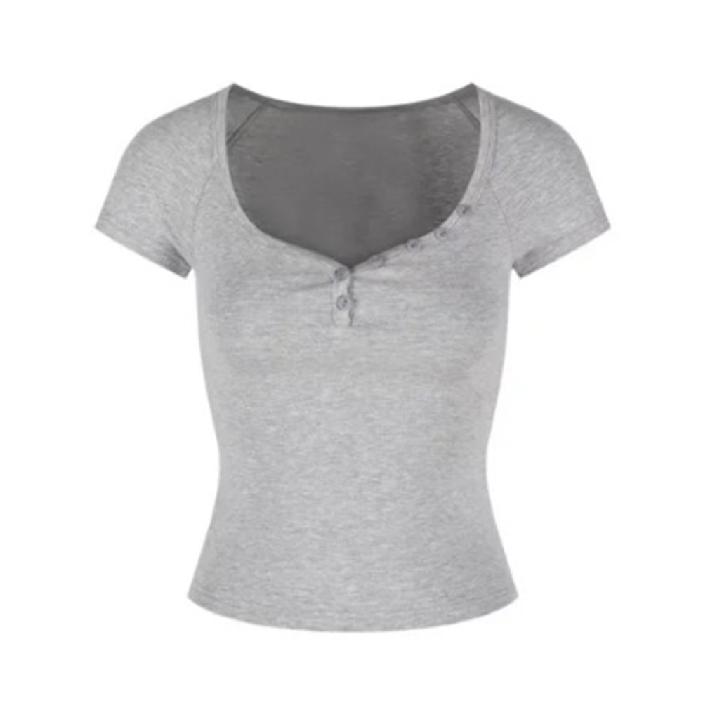 Collarbone Exposed Top Slim Short Sleeve Home Use T-Shirt Regular Length - Picture 13 of 24
