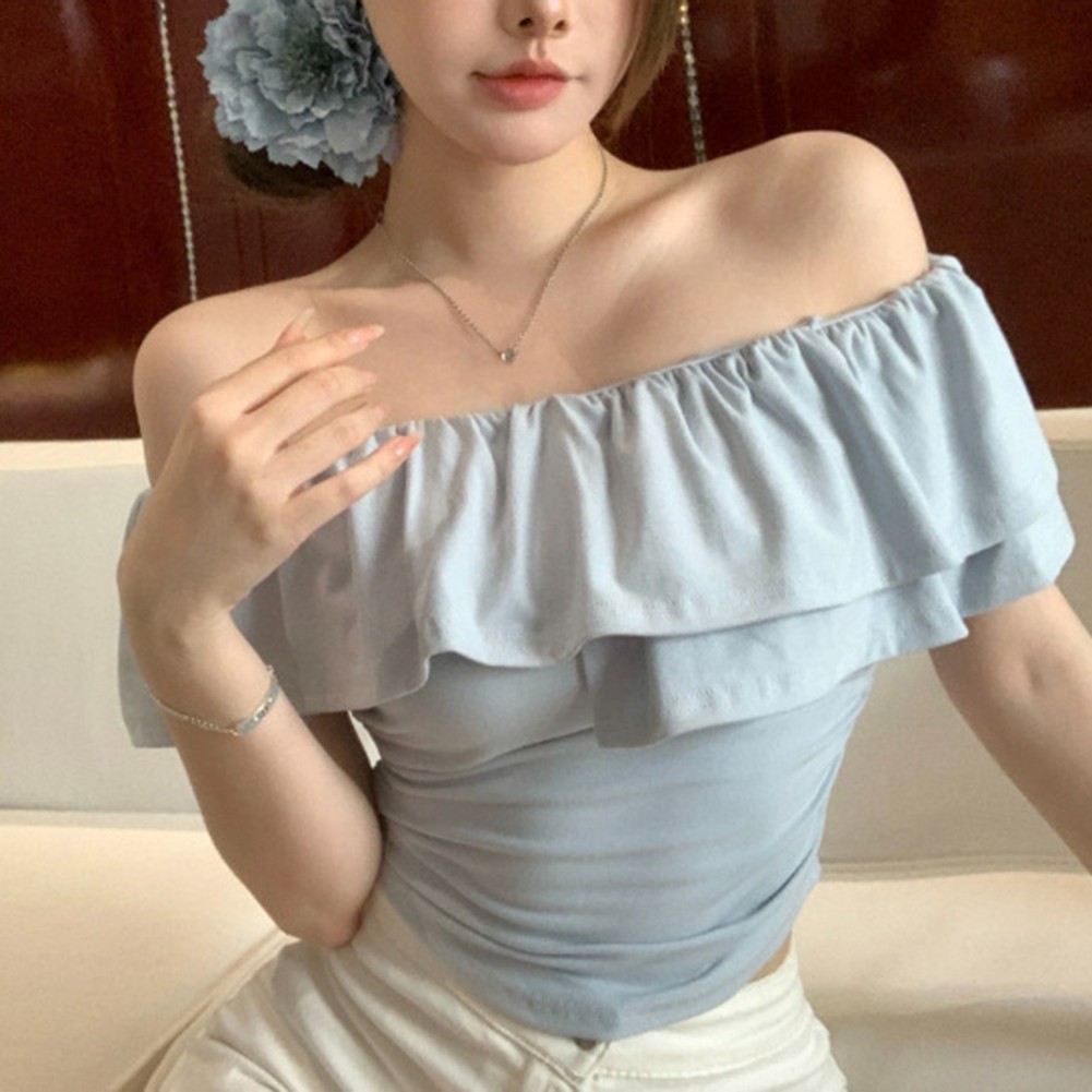 One Shoulder T Shirt Hot Girl Off Shoulder Neckline Style Slight Stretch